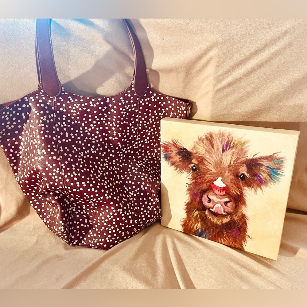 NWOT Vegan Leather Cow Print Shoulder Bag - Picture 1 of 5